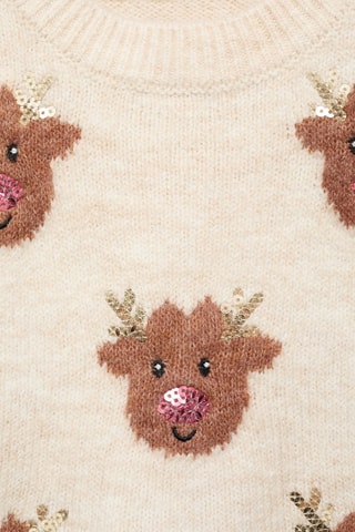 Pull-over maille imprimé rennes - Beige