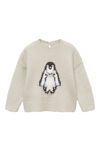 Pull-over maille pingouin brodé - Gris clair