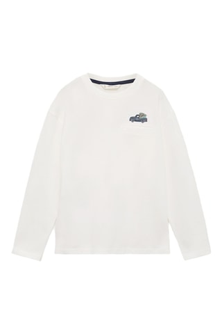 T-shirt coton détail brodé - Blanc cassé