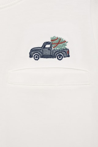 T-shirt coton détail brodé - Blanc cassé