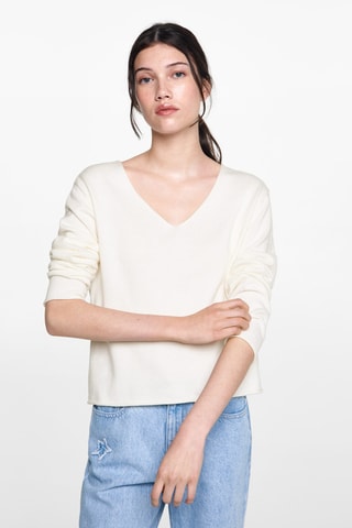 Pull-over à col en V - Blanc cassé