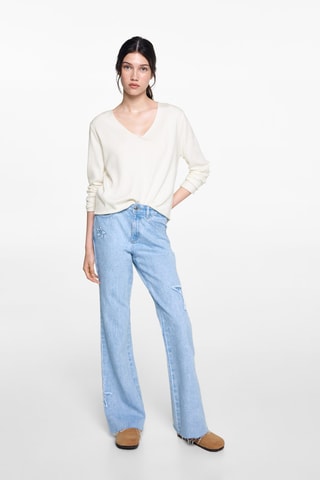 Pull-over à col en V - Blanc cassé