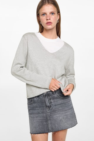 Pull-over à col en V - Gris clair chiné