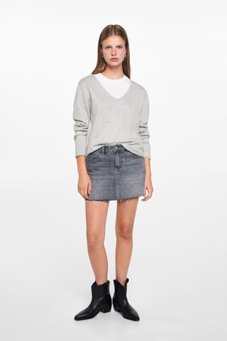 Pull-over à col en V - Gris clair chiné