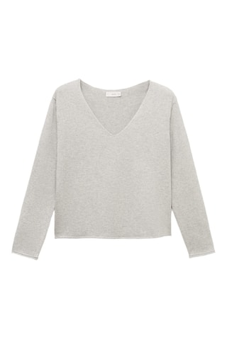Pull-over à col en V - Gris clair chiné