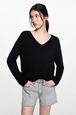 Pull-over à col en V - Noir