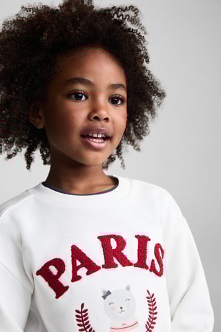 Sweat-shirt coton détails brodés - Blanc cassé