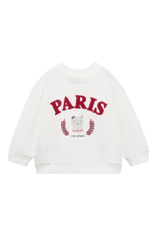 Sweat-shirt coton détails brodés - Blanc cassé