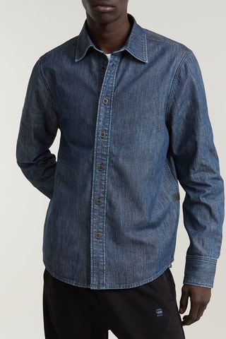 Camisa regular de ganga - Azul-marinho
