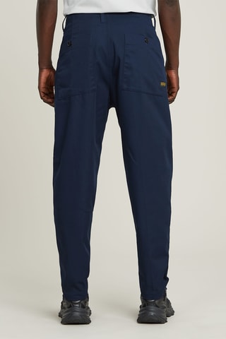 Calças chino relaxed tapered em algodão biológico Pleated - Azul-escuro