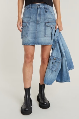 Minissaia regular em ganga Viktoria Utility - Azul-claro