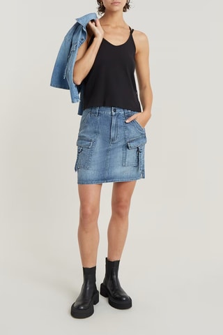 Minissaia regular em ganga Viktoria Utility - Azul-claro