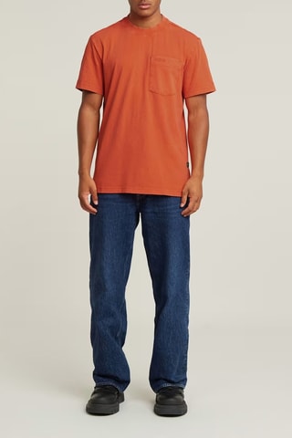 T-shirt regular em algodão biológico Washed Pocket - Vermelho