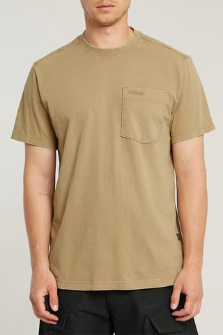 T-shirt regular em algodão biológico Washed Pocket - Bege