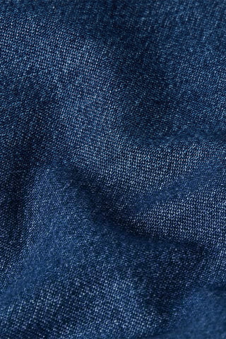 Camisa regular de ganga e algodão biológico Pleated Zip - Azul-escuro