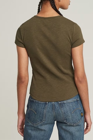 T-shirt slim em algodão biológico Micro placket - Verde-azeitona