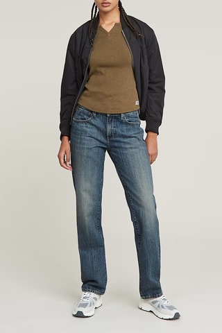 T-shirt slim em algodão biológico Micro placket - Verde-azeitona