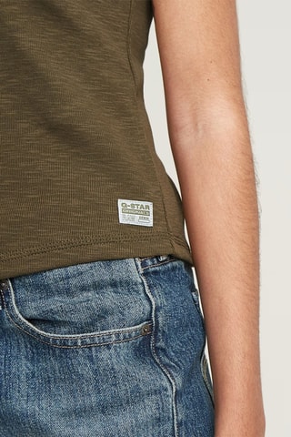 T-shirt slim em algodão biológico Micro placket - Verde-azeitona
