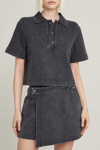 Polo loose em algodão biológico Overdyed - Preto