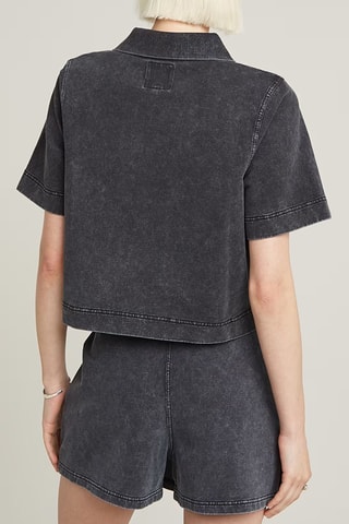 Polo loose em algodão biológico Overdyed - Preto