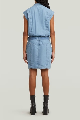Vestido direito regular de ganga e algodão biológico Pocket - Azul-claro