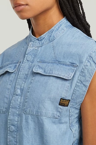 Vestido direito regular de ganga e algodão biológico Pocket - Azul-claro