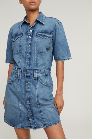 Vestido-camisa slim de ganga Biker - Azul