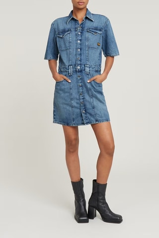 Vestido-camisa slim de ganga Biker - Azul