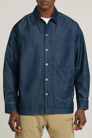 Camisa oversize Long Pocket Boxy - Azul-escuro