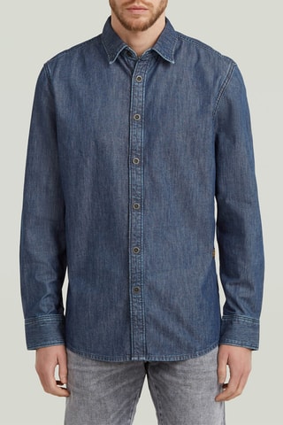 Camisa regular de ganga Clean - Azul-escuro