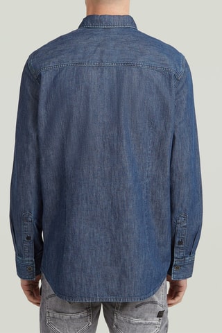 Camisa regular de ganga Clean - Azul-escuro