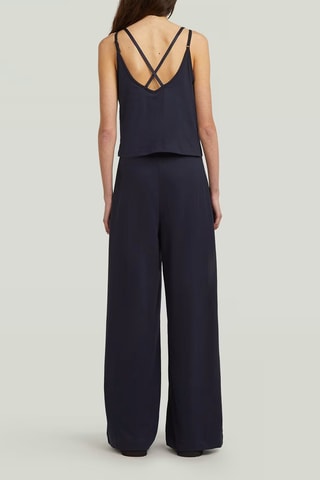 Macacão efeito ilusório regular em algodão biológico Spaghetti Strap Loose - Azul-escuro