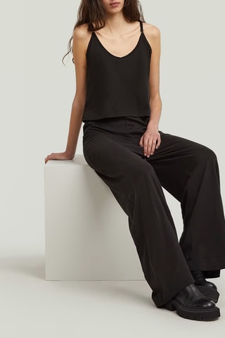 Macacão regular em algodão biológico Spaghetti Strap Loose - Preto