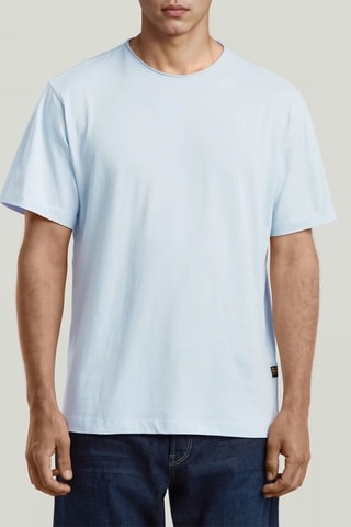 T-shirt regular em algodão biológico Essential Raw Neck - Azul-claro