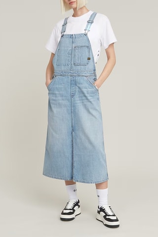 Vestido-jardineiras regular em ganga Midi Dungaree - Azul-claro