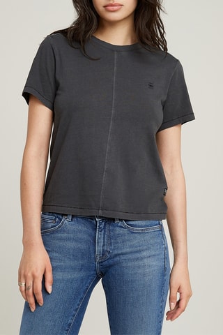 T-shirt regular em algodão biológico Overdyed front seam - Preto
