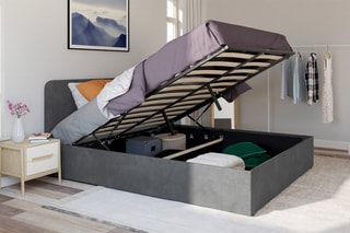 Cama com arrumação e sommier Louise - Cinzento