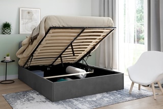 Cama com arrumação e sommier Louise - Cinzento