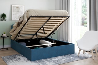 Cama com arrumação e sommier Louise - Azul-pato