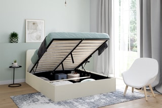 Cama com arrumação e sommier Louise - Branco creme