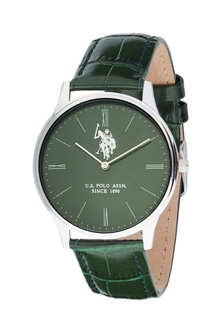 Leren Quartz Horloge donkergroen en zilverkleurig