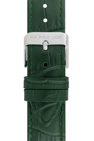 Leren Quartz Horloge donkergroen en zilverkleurig