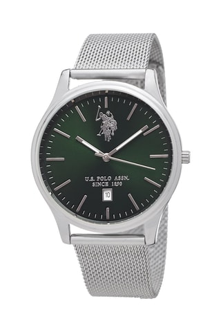 Stalen Quartz Horloge Zilverkleurig en Flessengroen