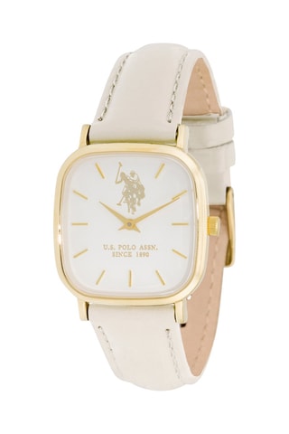 Leren Quartz Horloge Ivoorkleurig en Goudkleurig 