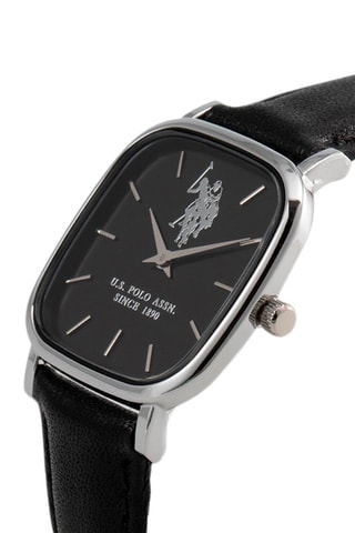 Leren Quartz Horloge Zwart en Zilverkleurig