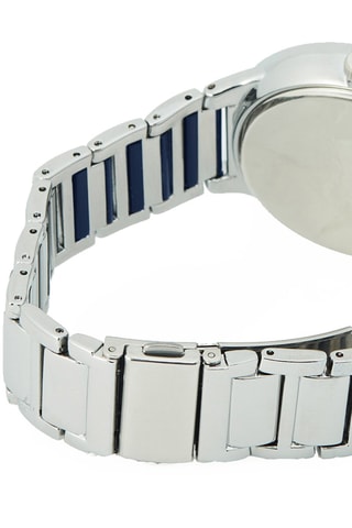 Quartz Horloge met Metaal en Hars Chronograaf - Zilverkleurig en Marineblauw