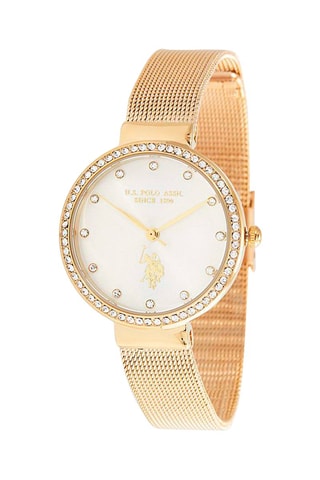 Metalen Quartz Horloge Doublé Geelgoud - 
Goudkleurig en Wit