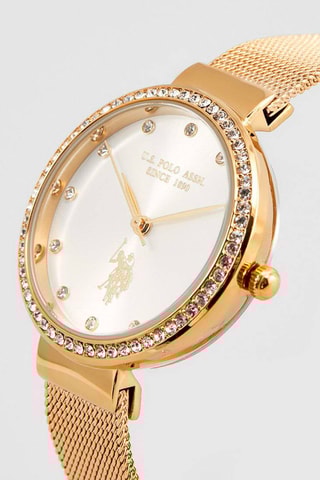 Metalen Quartz Horloge Doublé Geelgoud - 
Goudkleurig en Wit