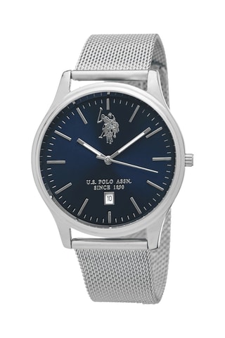 Stalen Quartz Horloge Zilverkleurig en Marineblauw