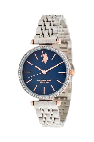 Stalen Quartz Horloge Zilverkleurig en Donkerblauw